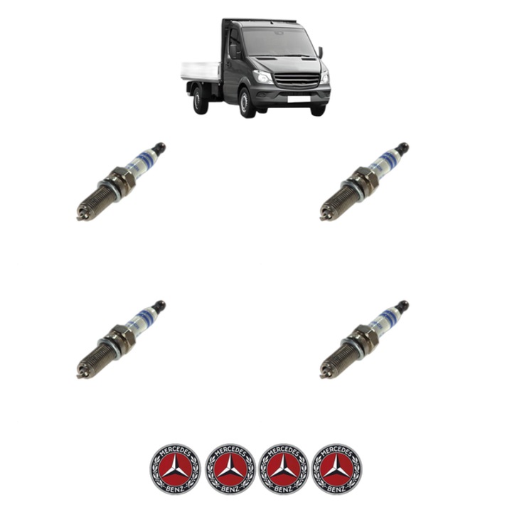 Set 4 Bujii Scanteie MERCEDES-BENZ SPRINTER 4, 6-t Platform/Chassis (B906) 424 (906.153, 906.155, 906.253, 906.255) 258 CP din 2006 - 2016, bujie motor, Bosch, 4x Stickere auto cu MERCEDES-BENZ
