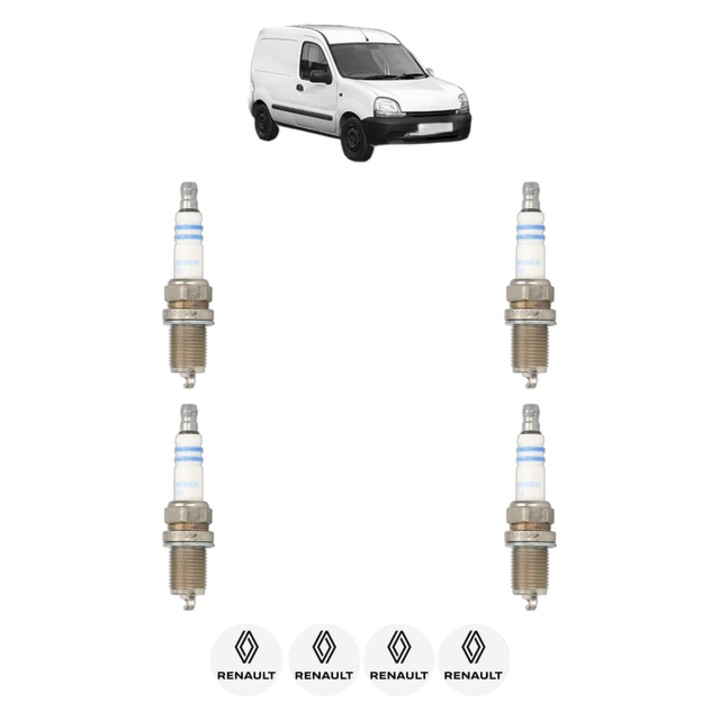 Set 4 Bujii Scanteie RENAULT KANGOO Express (FC0/1_) 1.6 16V 4x4 (FC0L, FC0P, FC0S) 95 CP din 2001, bujie motor, Bosch, 4x Stickere auto cu RENAULT