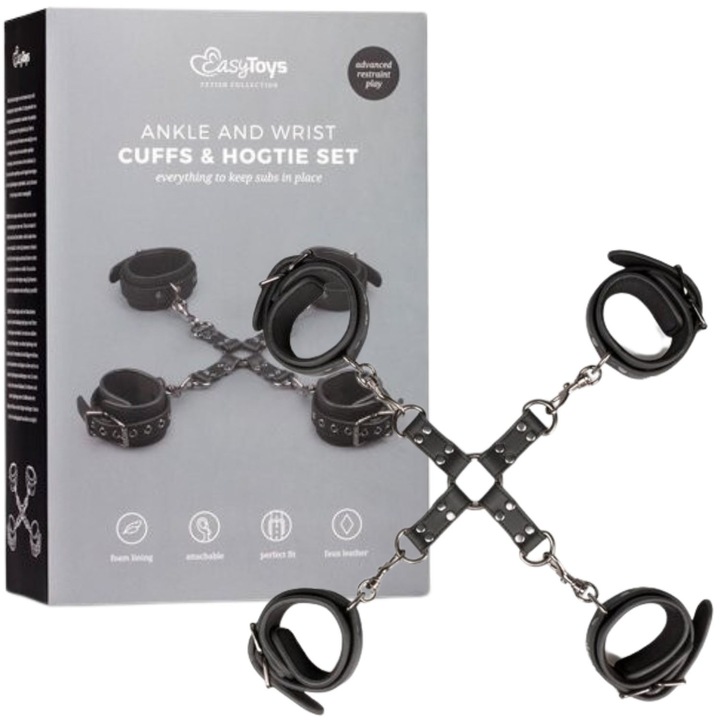 Set catuse pentru maini si glezne, Easy Toys, piele sintetica, negru