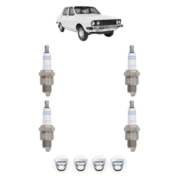 Set 4 Bujii Scanteie DACIA 1310 Saloon (U, X) 1.5 63 CP din 1995 - 2004, bujie motor, Bosch, 4x Stickere auto cu DACIA