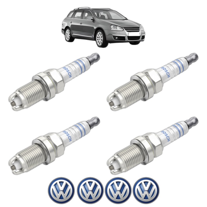 Set 4 Bujii Scanteie Volkswagen GOLF V Variant (1K5) 1.6 102 CP din 2007 - 2009, bujie motor, Bosch, 4x Stickere auto cu Volkswagen