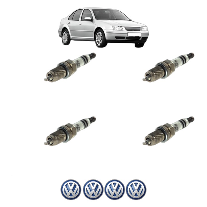 Set 4 Bujii Scanteie Volkswagen BORA I (1J2) 1.4 16V 75 CP din 2000 - 2005, bujie motor, Bosch, 4x Stickere auto cu Volkswagen