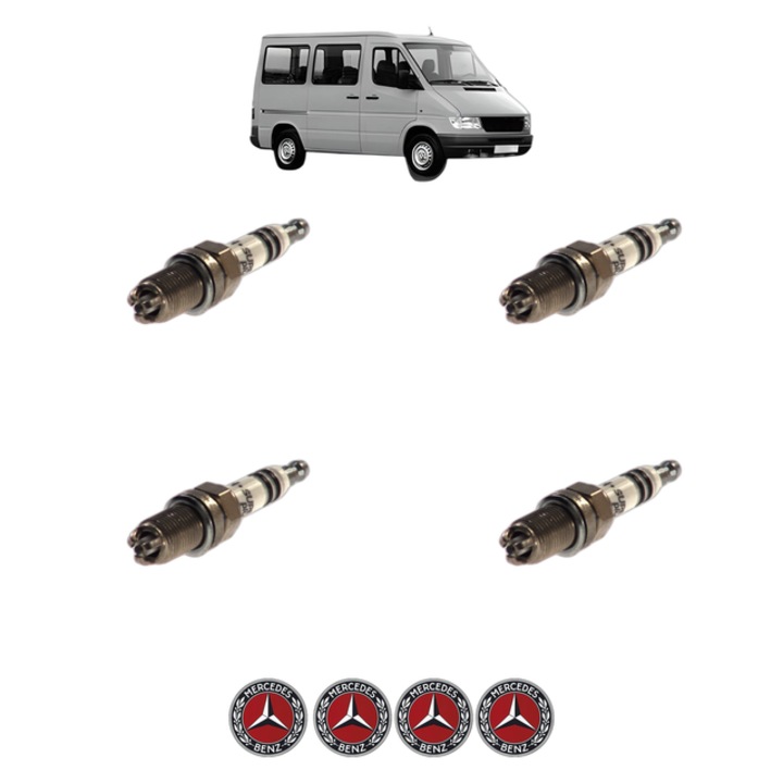Set 4 Bujii Scanteie MERCEDES-BENZ SPRINTER 2-t Bus (B901, B902) 214 NGT (902.072, 902.671, 902.672) 129 CP din 1995 - 2006, bujie motor, Bosch, 4x Stickere auto cu MERCEDES-BENZ
