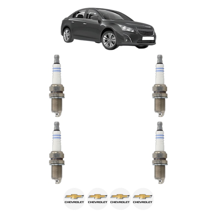 Set 4 Bujii Scanteie CHEVROLET CRUZE (J300) 1.4 101 CP din 2013, bujie motor, Bosch, 4x Stickere auto cu CHEVROLET