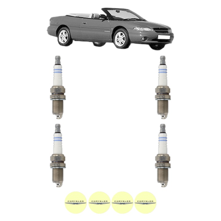 Set 4 Bujii Scanteie CHRYSLER STRATUS Convertible (JX) 2.0 LE 131 CP din 1996 - 2001, bujie motor, Bosch, 4x Stickere auto cu CHRYSLER