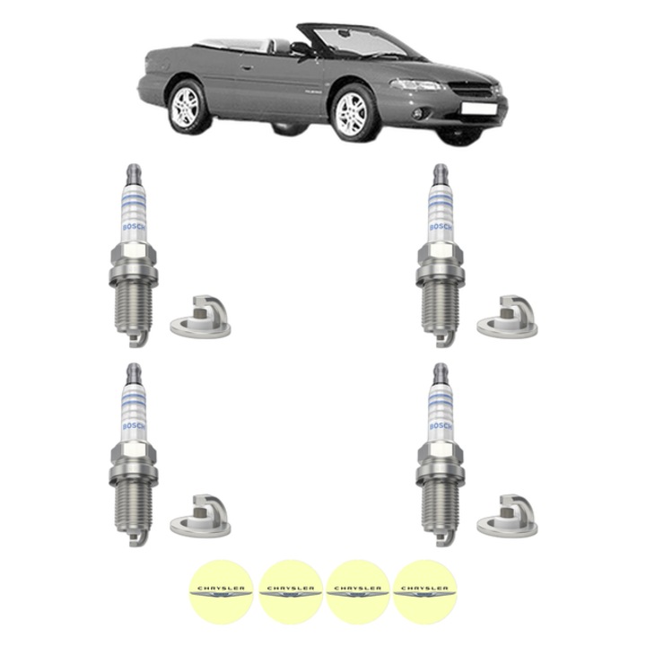 Set 4 Bujii Scanteie CHRYSLER STRATUS Convertible (JX) 2.0 LE 131 CP din 1996 - 2001, bujie motor, Bosch, 4x Stickere auto cu CHRYSLER