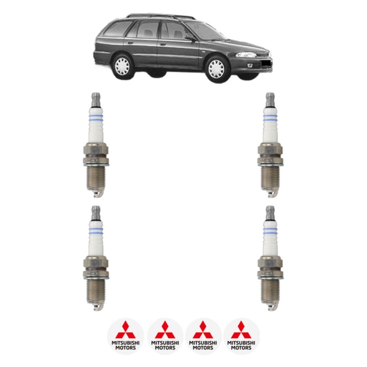 Set 4 Bujii Scanteie MITSUBISHI LANCER V Station Wagon (CB_W, CD_W) 1.8 i (CB5W) 120 CP din 1995 - 2003, bujie motor, Bosch, 4x Stickere auto cu MITSUBISHI