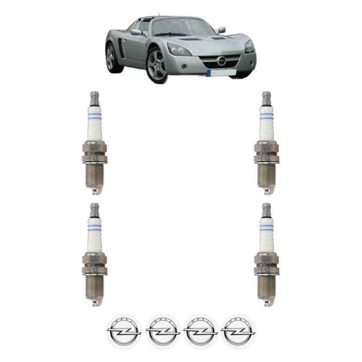 Set 4 Bujii Scanteie OPEL SPEEDSTER (E01) 2.0 Turbo (R97) 200 CP din 2002 - 2006, bujie motor, Bosch, 4x Stickere auto cu OPEL