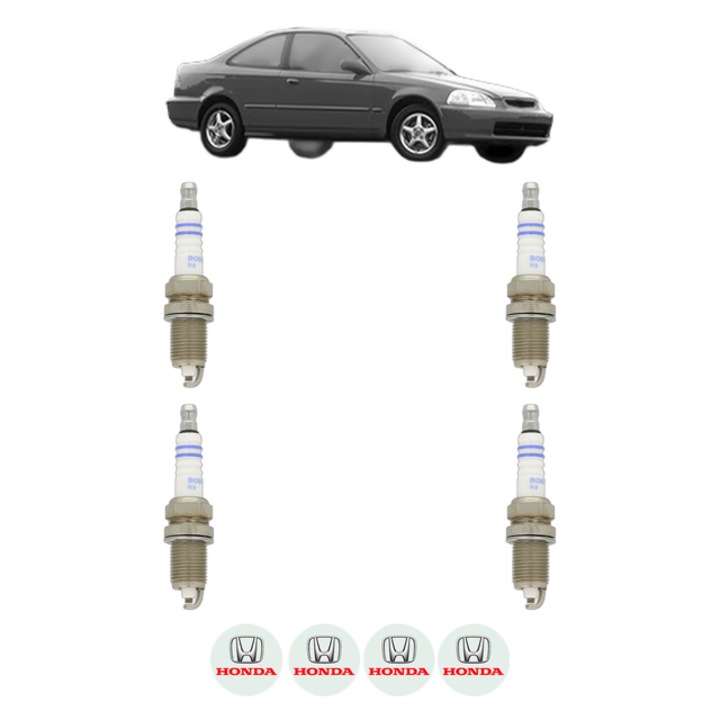 Set 4 Bujii Scanteie HONDA CIVIC VI Saloon (EJ, EK, SO) 1.6 (EK1, EJ6) 120 CP din 1995 - 2000, bujie motor, Bosch, 4x Stickere auto cu HONDA