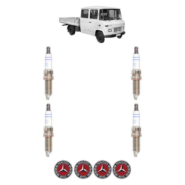 Set 4 Bujii Scanteie MERCEDES-BENZ T2/L Platform/Chassis L 408 G (309.000, 309.001, 309.002, 309.003, 309.011,... 85 CP din 1972 - 1974, bujie motor, Bosch, 4x Stickere auto cu MERCEDES-BENZ