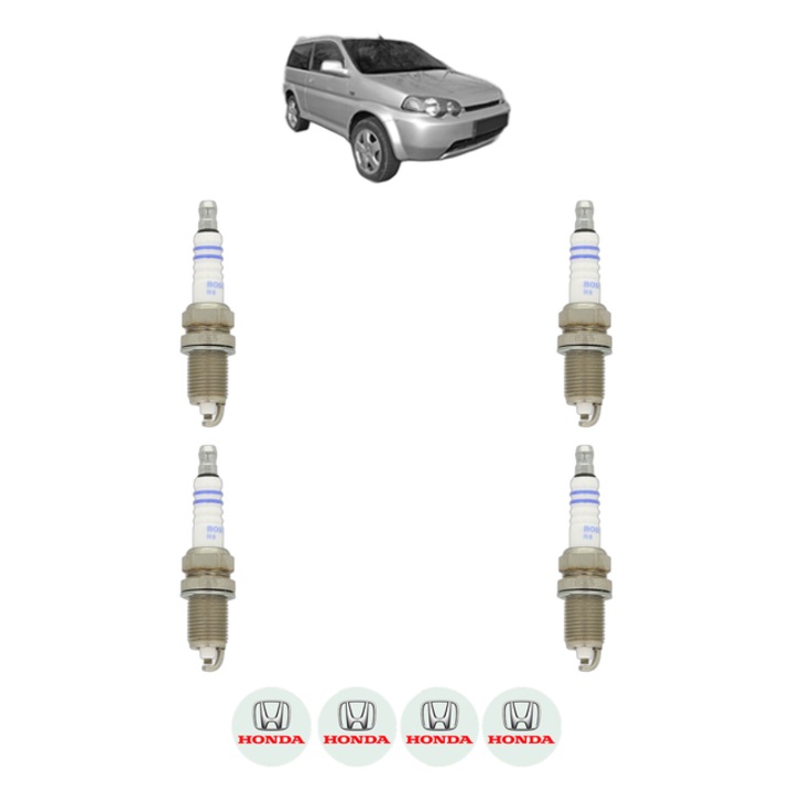 Set 4 Bujii Scanteie HONDA HR-V (GH_) 1.6 16V 4WD (GH2, GH4) 124 CP din 1999 - 2005, bujie motor, Bosch, 4x Stickere auto cu HONDA