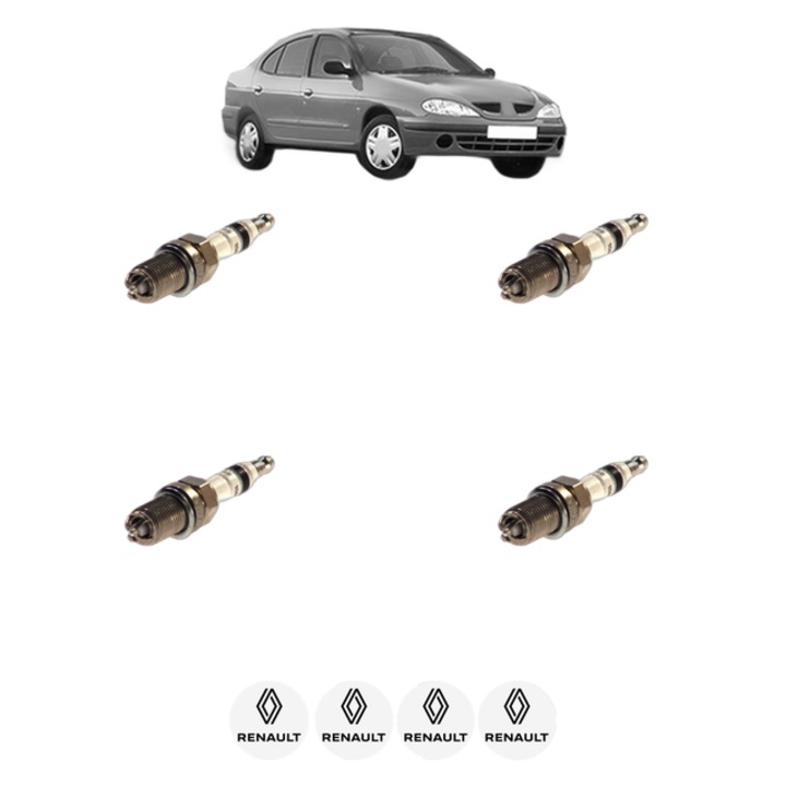 Set 4 Bujii Scanteie RENAULT MEGANE I Classic (LA0/1_) 1.6 16V (LA00, LA04, LA0B, LA11, LA16, LA19, LA1J, LA1K,... 107 CP din 1999 - 2003, bujie motor, Bosch, 4x Stickere auto cu RENAULT