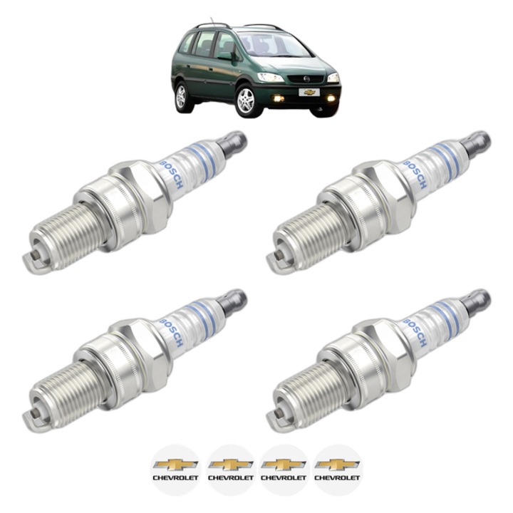 Set 4 Bujii Scanteie CHEVROLET ZAFIRA (F75) 2.0 116 CP din 2001 - 2004, bujie motor, Bosch, 4x Stickere auto cu CHEVROLET