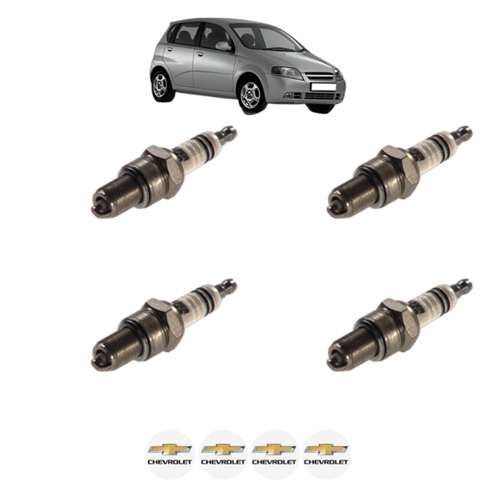 Set 4 Bujii Scanteie CHEVROLET AVEO / KALOS Hatchback (T200) 1.5 84 CP din 2005 - 2008, bujie motor, Bosch, 4x Stickere auto cu CHEVROLET