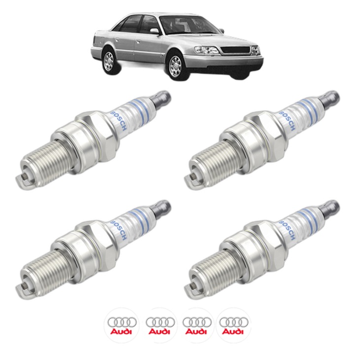 Set 4 Bujii Scanteie AUDI A6 C4 (4A2) 2.3 quattro 133 CP din 1994 - 1995, bujie motor, Bosch, 4x Stickere auto cu AUDI