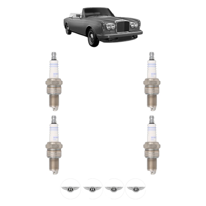 Set 4 Bujii Scanteie BENTLEY CONTINENTAL Convertible 6.7 215 CP din 1984 - 1986, bujie motor, Bosch, 4x Stickere auto cu BENTLEY