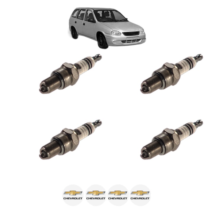 Set 4 Bujii Scanteie CHEVROLET CORSA Estate 1.6 GLS (35) 92 CP din 1997 - 2002, bujie motor, Bosch, 4x Stickere auto cu CHEVROLET