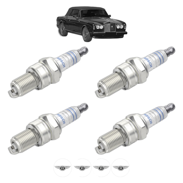 Set 4 Bujii Scanteie BENTLEY CORNICHE Coupe 6.75 212 CP din 1971 - 1984, bujie motor, Bosch, 4x Stickere auto cu BENTLEY