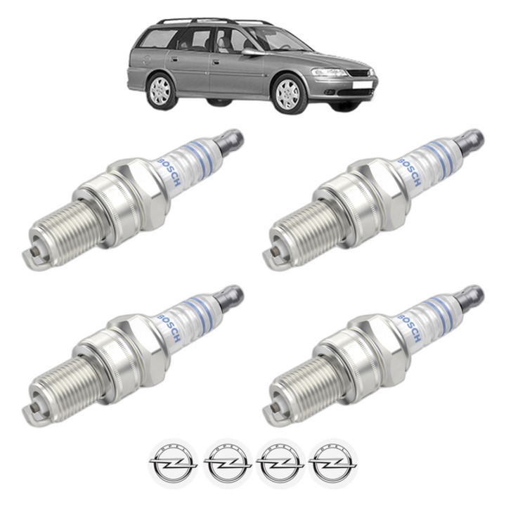 Set 4 Bujii Scanteie OPEL VECTRA B Estate (J96) 2.0 i (F35) 112 CP din 1996 - 2002, bujie motor, Bosch, 4x Stickere auto cu OPEL