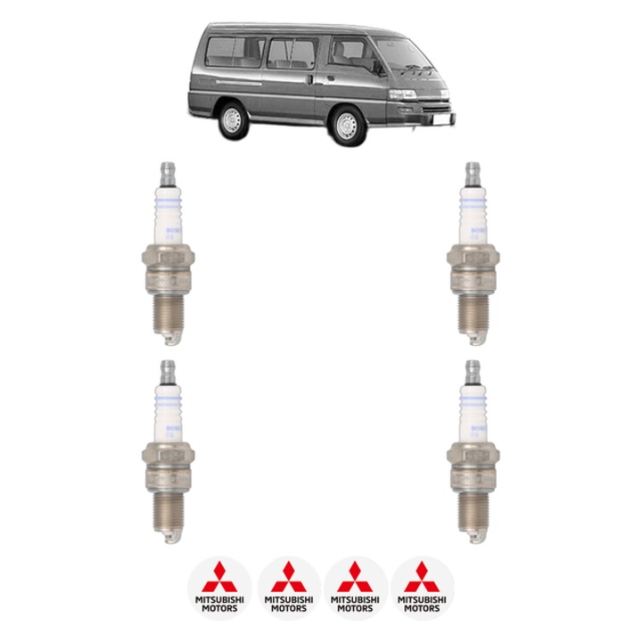 Set 4 Bujii Scanteie MITSUBISHI L 300 III Bus (P0_W, P1_W, P2_W, P3_W) 2.0 (P03W, P13W) 90 CP din 1986 - 2004, bujie motor, Bosch, 4x Stickere auto cu MITSUBISHI