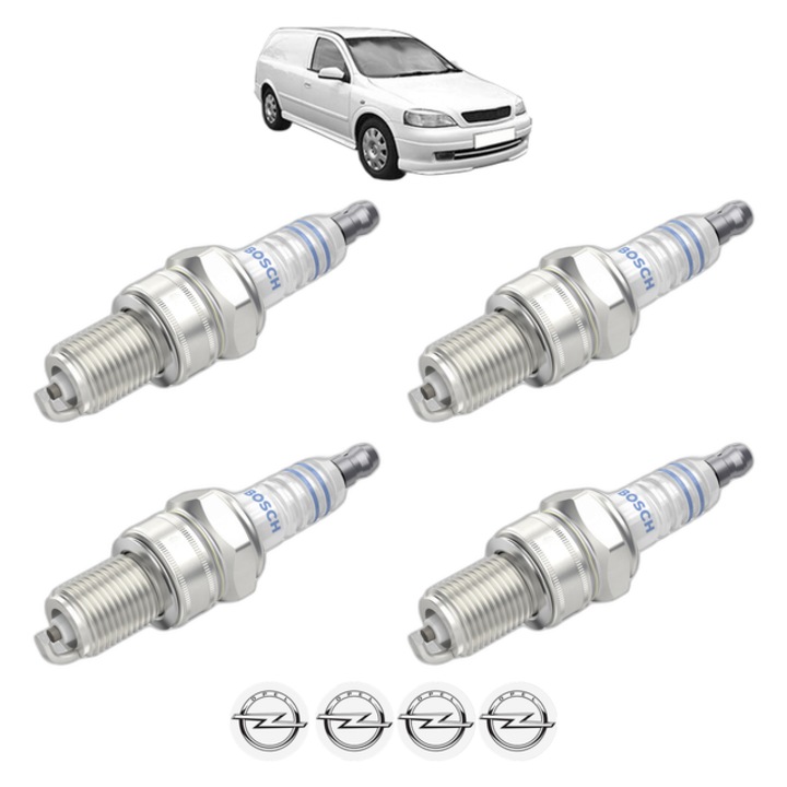 Set 4 Bujii Scanteie OPEL ASTRA G Estate Van (F70) 1.6 (F70) 101 CP din 1998 - 2004, bujie motor, Bosch, 4x Stickere auto cu OPEL