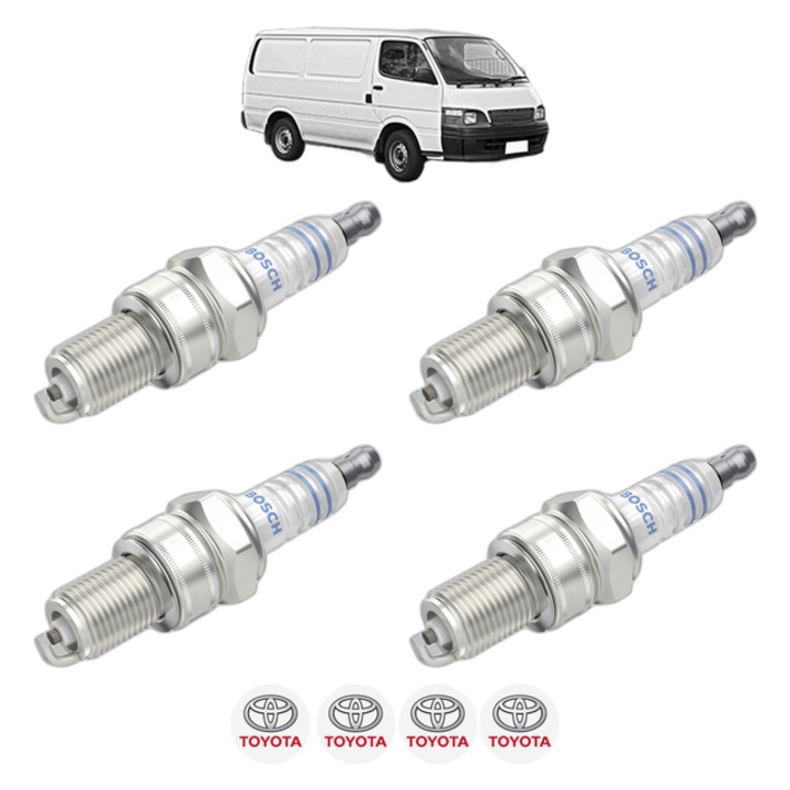 Set 4 Bujii Scanteie TOYOTA HIACE IV Van (__H1_, __H2_) 2.4 (RCH12, RCH22) 116 CP din 1995 - 2003, bujie motor, Bosch, 4x Stickere auto cu TOYOTA