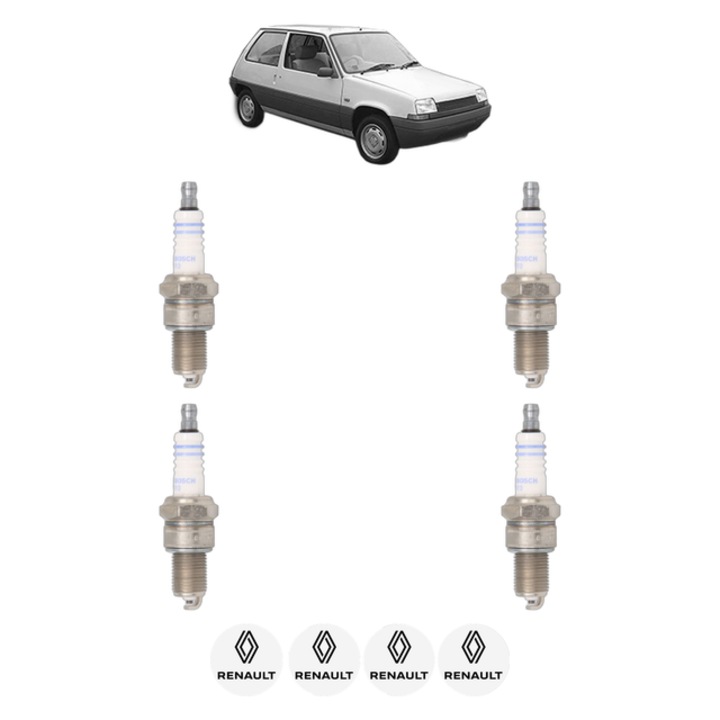 Set 4 Bujii Scanteie RENAULT SUPER 5 (B/C40_) 1.7 i (C409) 94 CP din 1986 - 1991, bujie motor, Bosch, 4x Stickere auto cu RENAULT