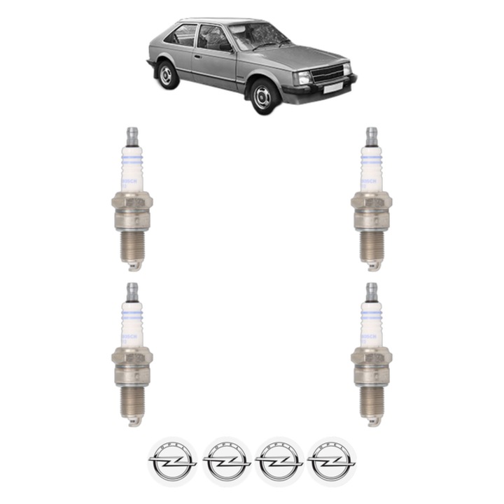 Set 4 Bujii Scanteie OPEL KADETT D (32_, 37_, 39, _42) 1.3 N 60 CP din 1979 - 1984, bujie motor, Bosch, 4x Stickere auto cu OPEL