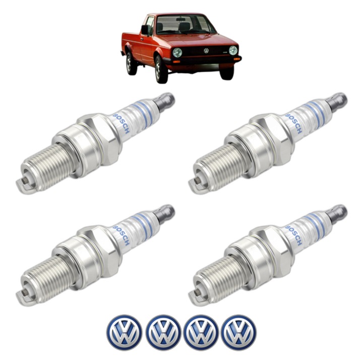 Set 4 Bujii Scanteie Volkswagen CADDY I (14) 1.6 75 CP din 1983 - 1992, bujie motor, Bosch, 4x Stickere auto cu Volkswagen
