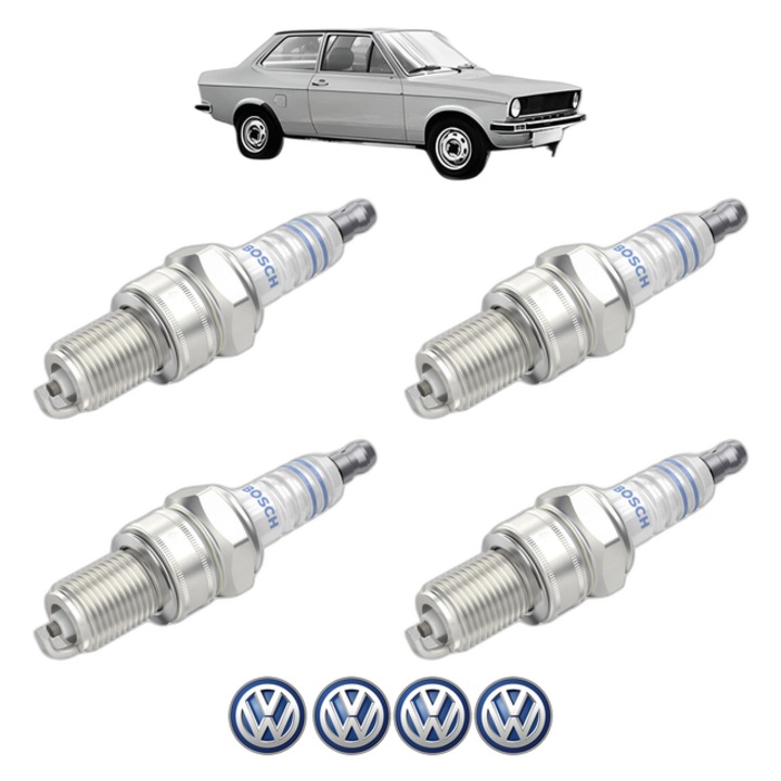 Set 4 Bujii Scanteie Volkswagen DERBY (86C, 80) 1.3 60 CP din 1981 - 1983, bujie motor, Bosch, 4x Stickere auto cu Volkswagen