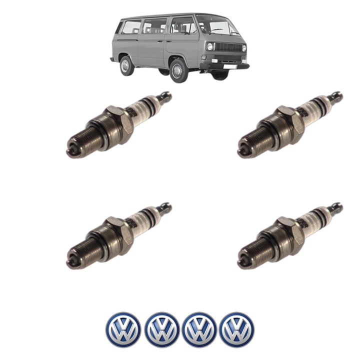 Set 4 Bujii Scanteie Volkswagen TRANSPORTER T3 Bus (25_) 2.1 Syncro 112 CP din 1986 - 1992, bujie motor, Bosch, 4x Stickere auto cu Volkswagen
