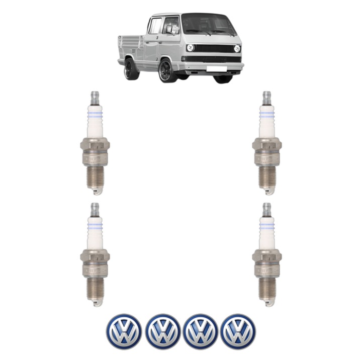 Set 4 Bujii Scanteie Volkswagen TRANSPORTER T3 Platform/Chassis (24_) 1.9 78 CP din 1982 - 1992, bujie motor, Bosch, 4x Stickere auto cu Volkswagen