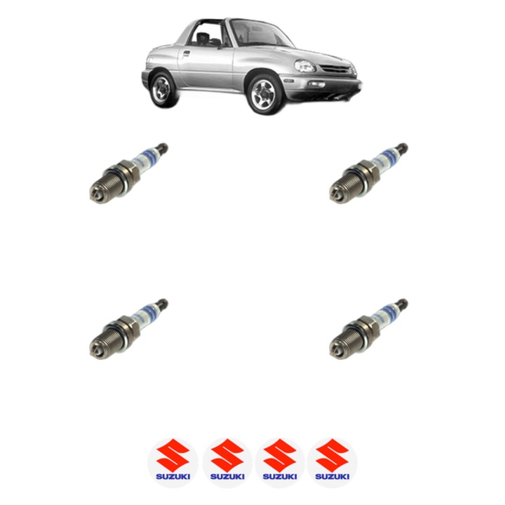 Set 4 Bujii Scanteie SUZUKI X-90 (EL) 1.6 i 16V 4x4 (SZ416) 97 CP din 1995 - 1997, bujie motor, Bosch, 4x Stickere auto cu SUZUKI