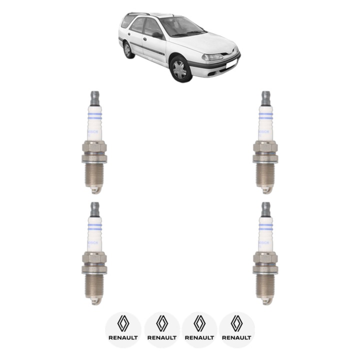 Set 4 Bujii Scanteie RENAULT LAGUNA I Grandtour (K56_) 3.0 (K56R, K565) 167 CP din 1996 - 2001, bujie motor, Bosch, 4x Stickere auto cu RENAULT