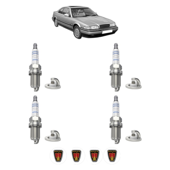 Set 4 Bujii Scanteie ROVER 800 Coupe 820 180 CP din 1996 - 1997, bujie motor, Bosch, 4x Stickere auto cu ROVER