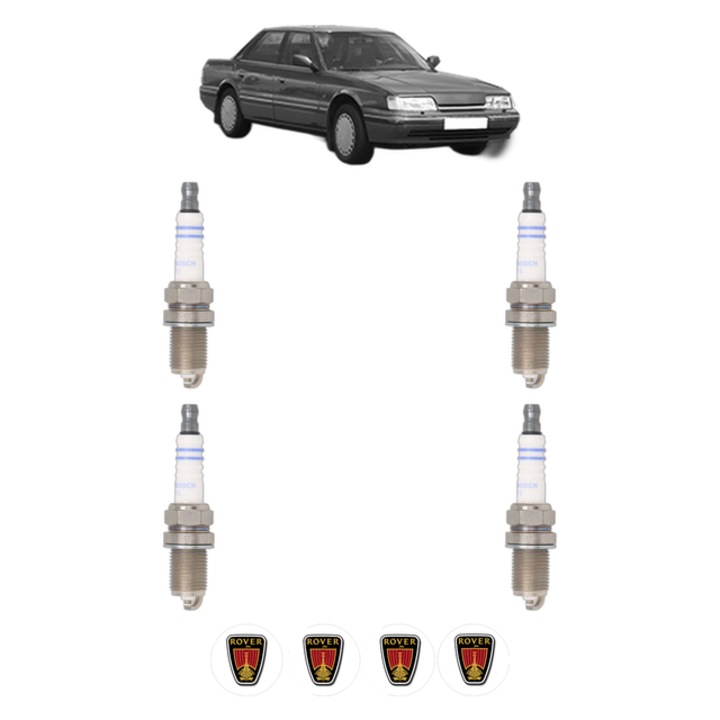 Set 4 Bujii Scanteie ROVER 800 (XS) 820 I/SI (RS) 136 CP din 1992 - 1999, bujie motor, Bosch, 4x Stickere auto cu ROVER