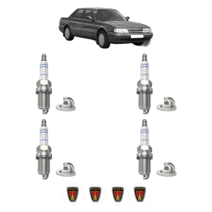 Set 4 Bujii Scanteie ROVER 800 (XS) 820 SI (XS) 133 CP din 1988 - 1991, bujie motor, Bosch, 4x Stickere auto cu ROVER