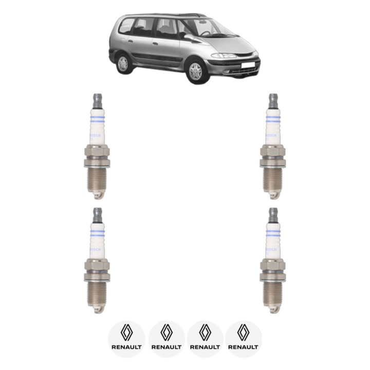 Set 4 Bujii Scanteie RENAULT ESPACE III (JE0_) 3.0 (JE0D) 167 CP din 1996 - 1998, bujie motor, Bosch, 4x Stickere auto cu RENAULT
