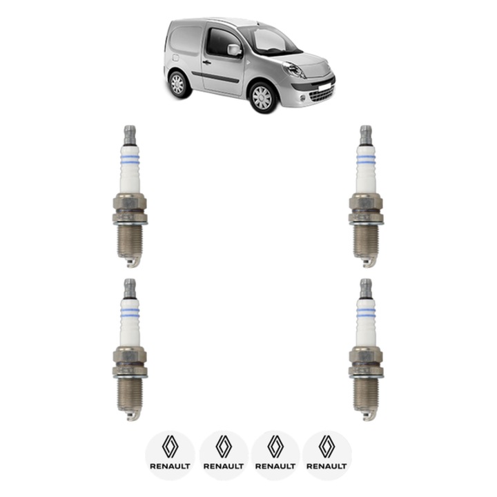 Set 4 Bujii Scanteie RENAULT KANGOO Express (FW0/1_) 1.6 16V (FW03, FW09, FW0D, FW0U, FW0W, FW13) 106 CP din 2008, bujie motor, Bosch, 4x Stickere auto cu RENAULT
