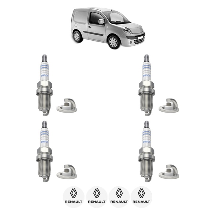 Set 4 Bujii Scanteie RENAULT KANGOO Express (FW0/1_) 1.6 16V LPG (FW03, FW09, FW0W) 106 CP din 2008, bujie motor, Bosch, 4x Stickere auto cu RENAULT