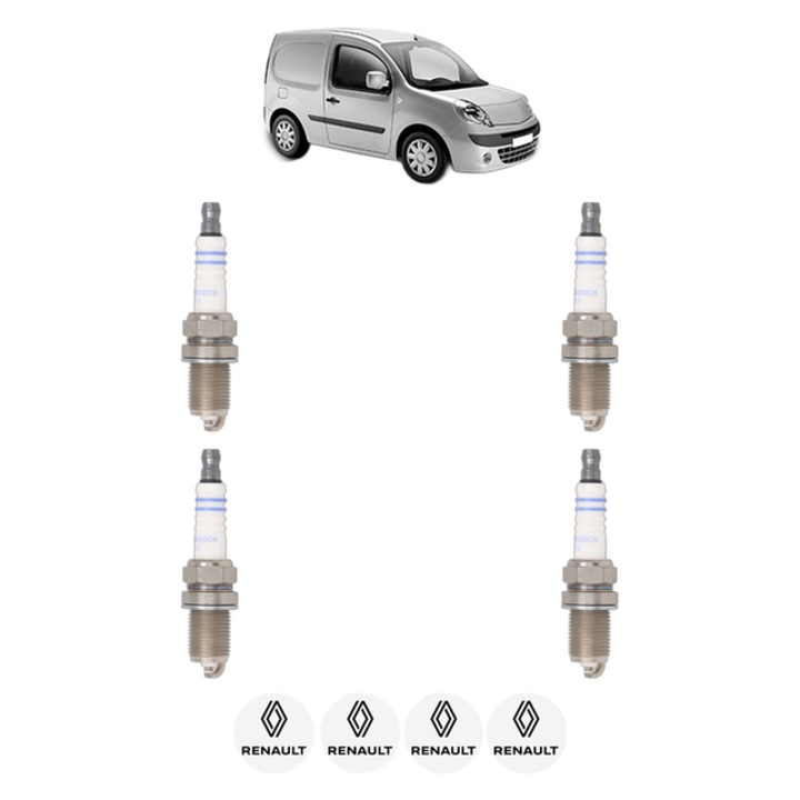 Set 4 Bujii Scanteie RENAULT KANGOO Express (FW0/1_) 1.6 16V (FW03, FW09, FW0D, FW0U, FW0W, FW13) 106 CP din 2008, bujie motor, Bosch, 4x Stickere auto cu RENAULT