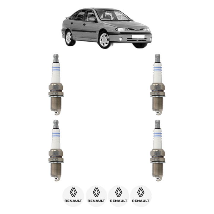 Set 4 Bujii Scanteie RENAULT LAGUNA I (B56_, 556_) 2 140 CP din 1995 - 2001, bujie motor, Bosch, 4x Stickere auto cu RENAULT
