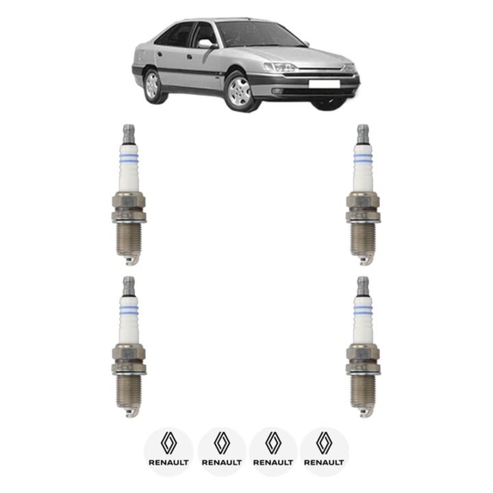 Set 4 Bujii Scanteie RENAULT SAFRANE I (B54_) 3.0 V6 4x4 (B54B, B544) 167 CP din 1992 - 1996, bujie motor, Bosch, 4x Stickere auto cu RENAULT