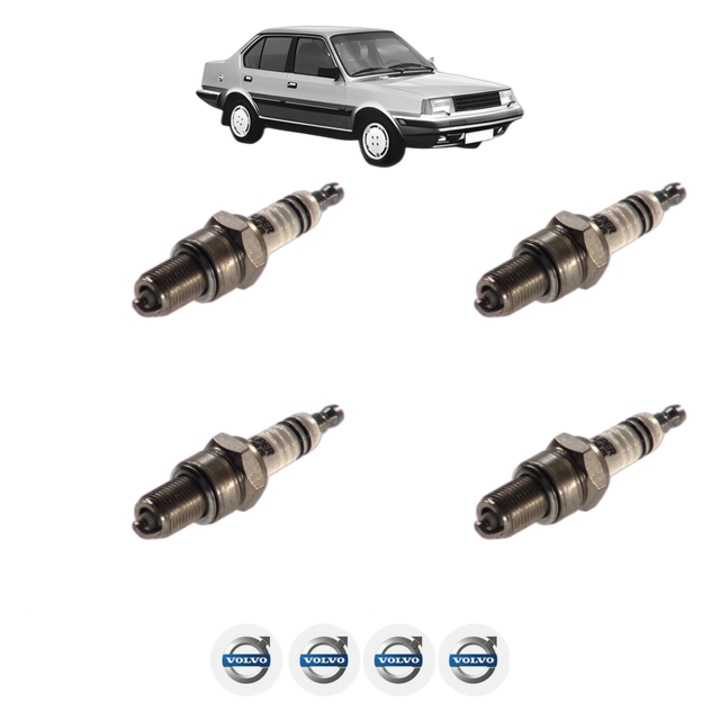 Set 4 Bujii Scanteie VOLVO 340-360 Saloon (344) 2.0 102 CP din 1984 - 1990, bujie motor, Bosch, 4x Stickere auto cu VOLVO