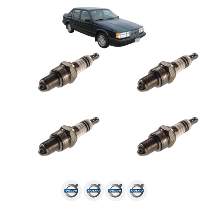 Set 4 Bujii Scanteie VOLVO 940 II (944) 2.3 Turbo 165 CP din 1994 - 1998, bujie motor, Bosch, 4x Stickere auto cu VOLVO