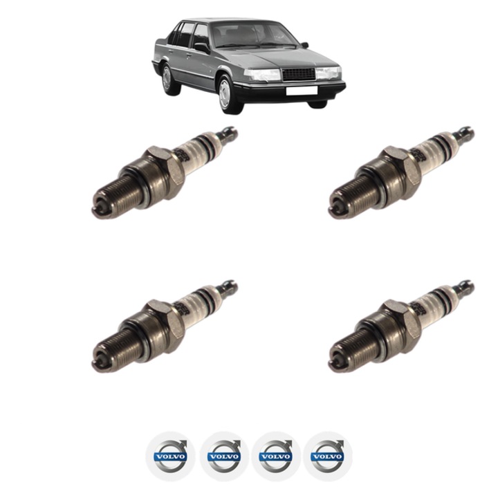 Set 4 Bujii Scanteie VOLVO 940 (944) 2.3 116 CP din 1992 - 1994, bujie motor, Bosch, 4x Stickere auto cu VOLVO
