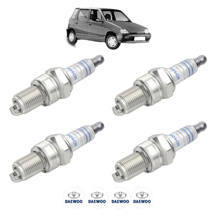 Set 4 Bujii Scanteie DAEWOO TICO (KLY3) 0.8 52 CP din 1996 - 2000, bujie motor, Bosch, 4x Stickere auto cu DAEWOO