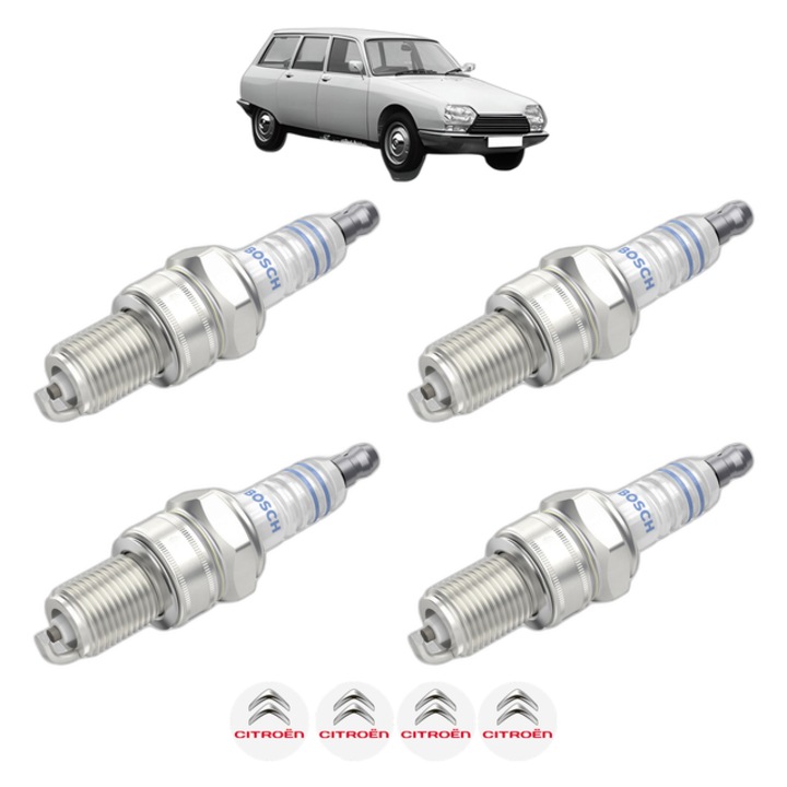 Set 4 Bujii Scanteie CITROEN GS Break A 1.2 58 CP din 1973 - 1979, bujie motor, Bosch, 4x Stickere auto cu CITROEN