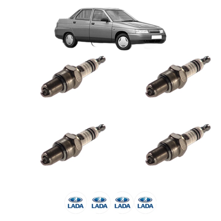 Set 4 Bujii Scanteie LADA 110 (2110) 1.5 16V 91 CP din 2000 - 2010, bujie motor, Bosch, 4x Stickere auto cu LADA