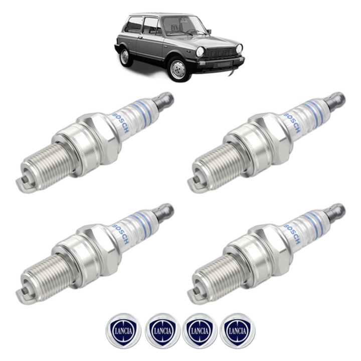 Set 4 Bujii Scanteie LANCIA A 112 0.9 Junior (A112B/2) 40 CP din 1981 - 1986, bujie motor, Bosch, 4x Stickere auto cu LANCIA
